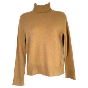 Lord and Taylor Womens Two-Ply Cashmere Turtleneck Camel Brown Size PM Quiet Lux